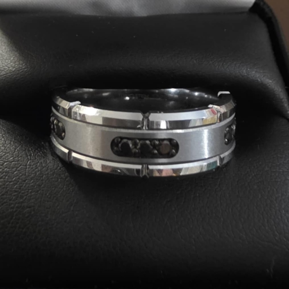 Men's Tungsten Carbide With Black Diamond Wedding Band